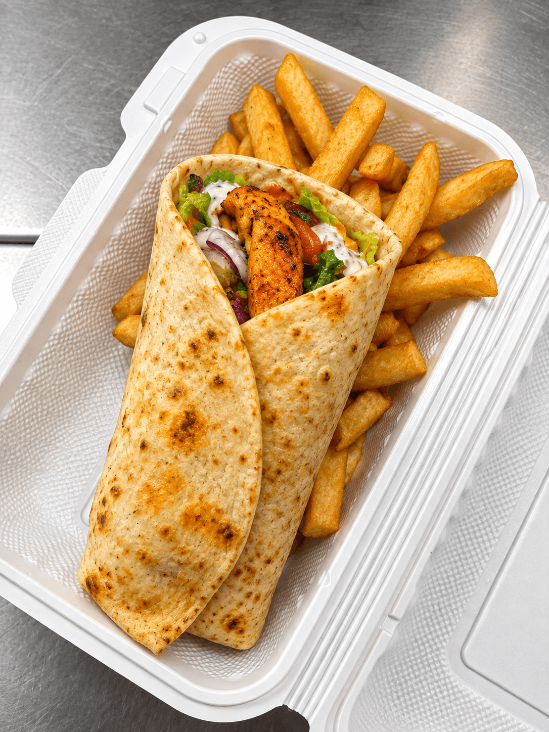 Chicken Kebob Roll + Fries